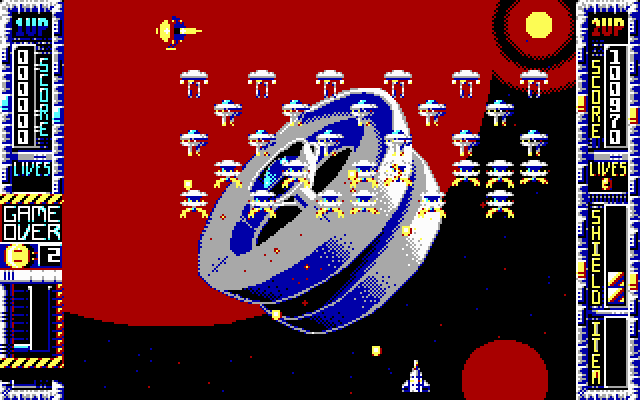 Taito's Super Space Invaders (DOS) screenshot: space station - EGA