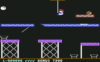 Sammy Lightfoot (Commodore 64) screenshot: Sammy is on another swing, but it's not moving