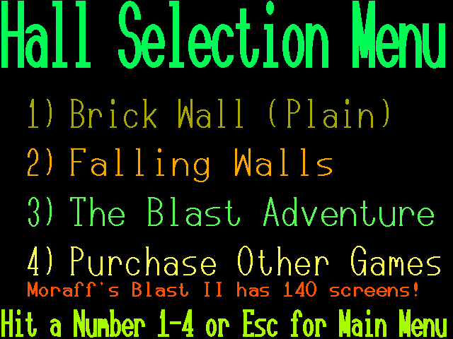 Moraff's Blast I (DOS) screenshot: Choose a game mode