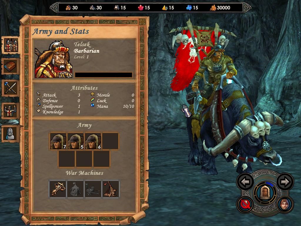 Heroes of Might and Magic V: Tribes of the East (Windows) screenshot: Hero screen of the barbarian. The new type of hero included in the expansion.
