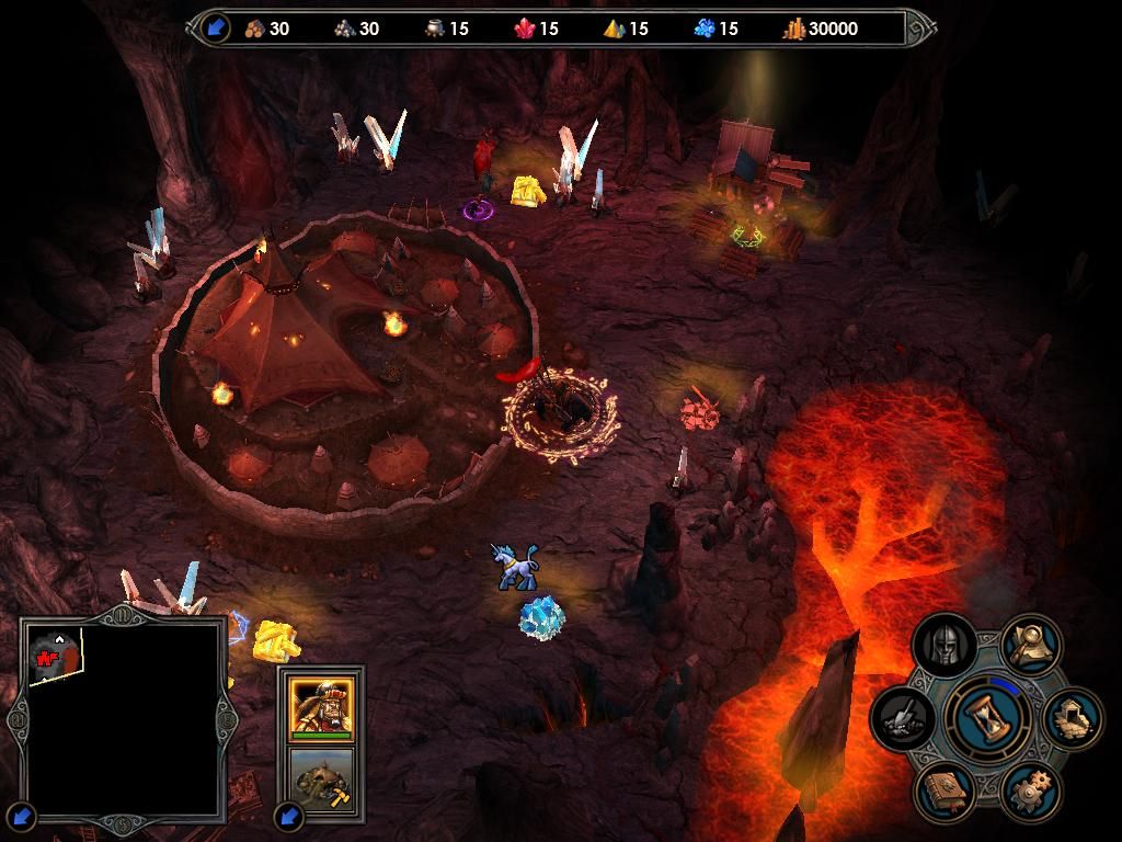 Heroes of Might and Magic V: Tribes of the East (Windows) screenshot: A barbarian hero, and the new Stronghold