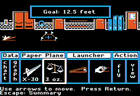 Paper Plane Pilot (Apple II) screenshot: I am Trying to Fly a Plane 12.5 Feet