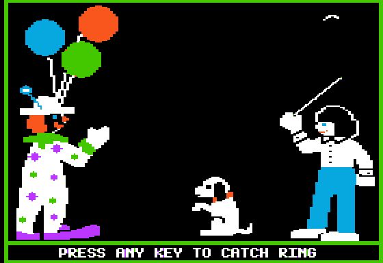 Consonant Carnival (Apple II) screenshot: Catching Rings