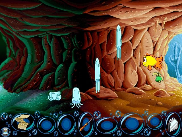Freddi Fish 4: The Case of the Hogfish Rustlers of Briny Gulch (Windows) screenshot: A dash past these electric jellyfish has to be timed just right.