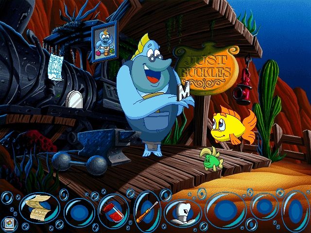 Freddi Fish 4: The Case of the Hogfish Rustlers of Briny Gulch (Windows) screenshot: This might not be quite what the well-dressed rustler wears on her belt.