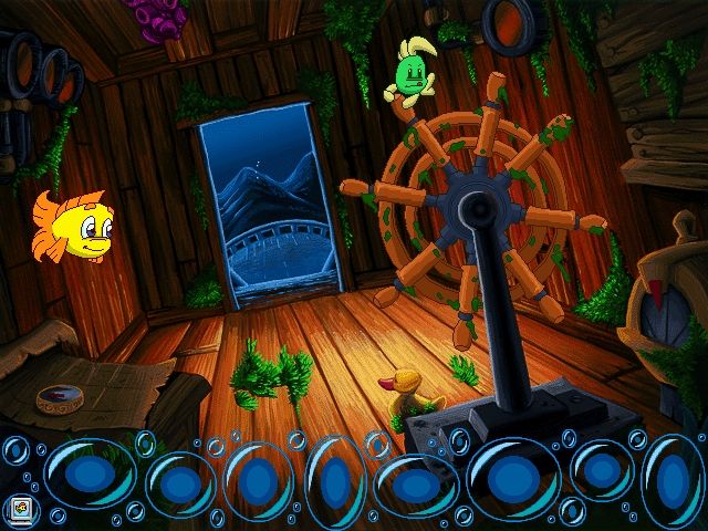 Freddi Fish 4: The Case of the Hogfish Rustlers of Briny Gulch (Windows) screenshot: Luther does a captain imitation.