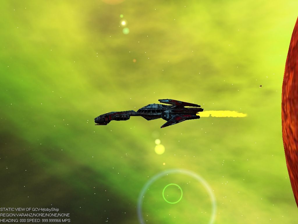 Universal Combat (Windows) screenshot: A new mission starts: your ship, seen from the outside.