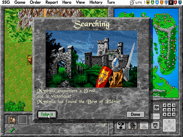 Warlords II Deluxe (DOS) screenshot: Also they can find magical artifacts.