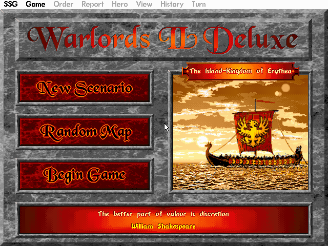 Warlords II Deluxe (DOS) screenshot: Main menu