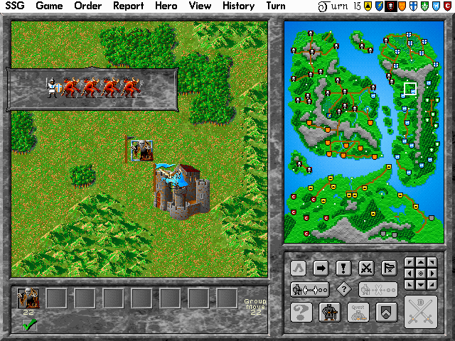 Warlords II Deluxe (DOS) screenshot: Expanding the contents of a passing unit stack.