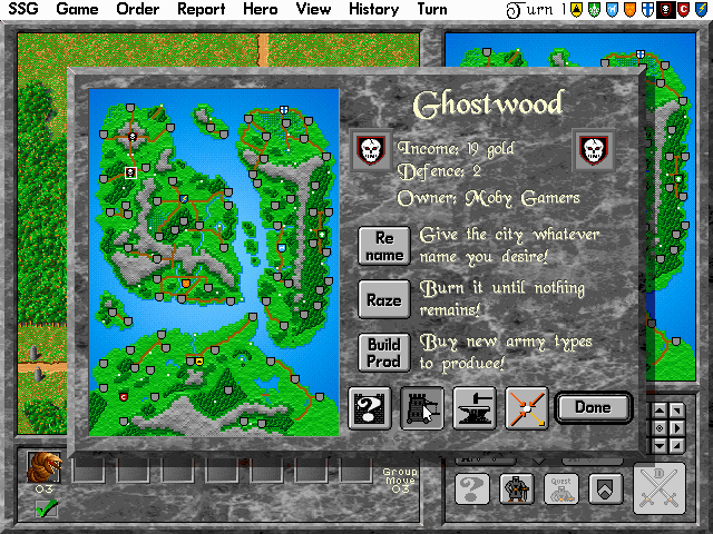 Warlords II Deluxe (DOS) screenshot: City menu