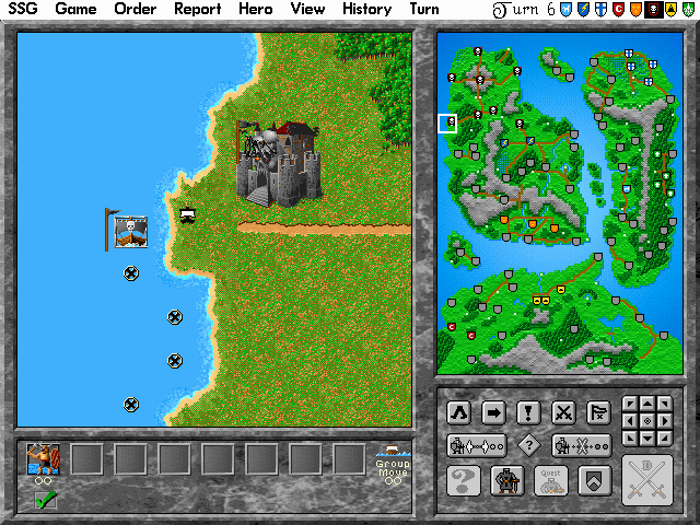 Warlords II Deluxe (DOS) screenshot: A unit takes to the sea!