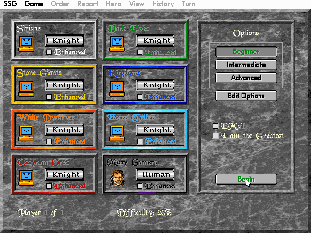Warlords II Deluxe (DOS) screenshot: Setting up the computer opponents.