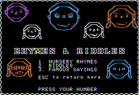 Rhymes & Riddles (Apple II) screenshot: Main Menu