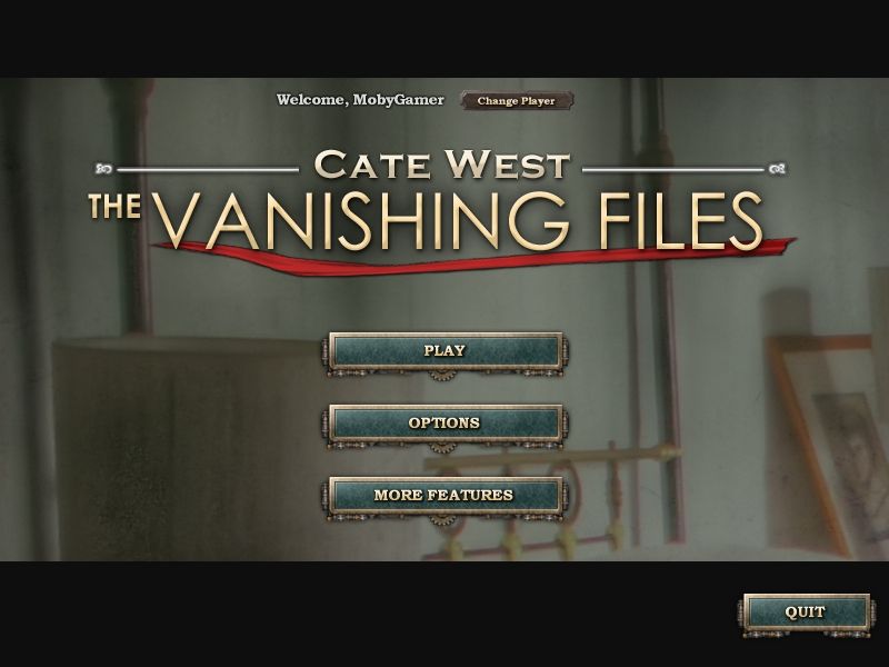 Cate West: The Vanishing Files (Windows) screenshot: Main menu screen
