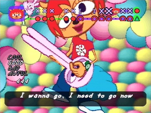 Um Jammer Lammy (PlayStation) screenshot: Playing guitar with baby rabbits to put them to sleep.
