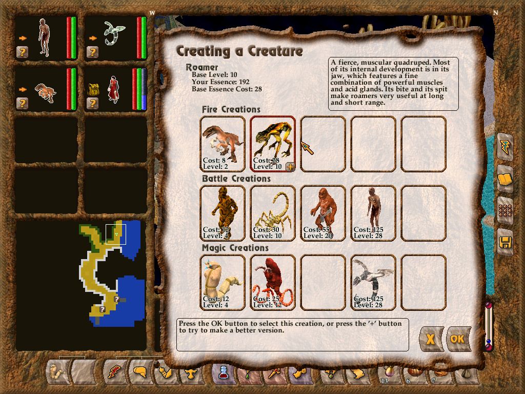 Geneforge 4: Rebellion (Windows) screenshot: The protagonist can create a variety of servants to do his bidding.