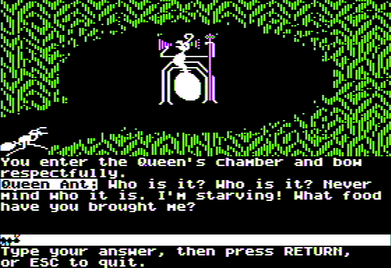 Microzine #23 (Apple II) screenshot: Escape from Antcatraz - I Find the Queen