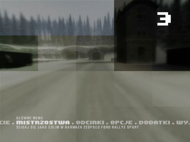 Colin McRae Rally 3 (Windows) screenshot: Main menu with animated background
