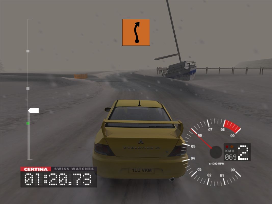 Colin McRae Rally 3 (Windows) screenshot: Snow is falling all around