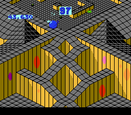 Marble Madness (NES) screenshot: In level 5, gravity works in reverse-- roll uphill