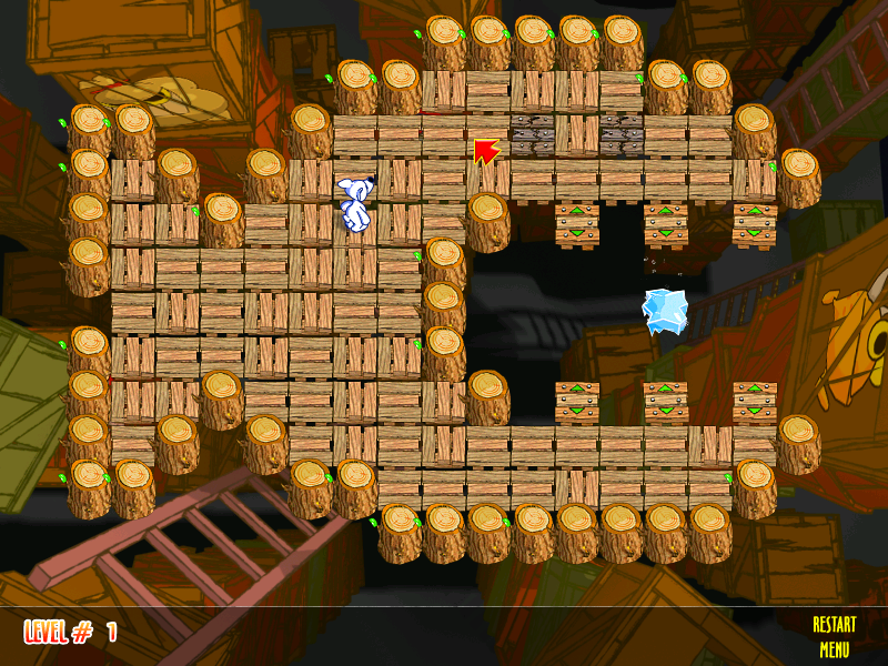 Snowy: Puzzle Islands (Windows) screenshot: Snowy running off to the exit.