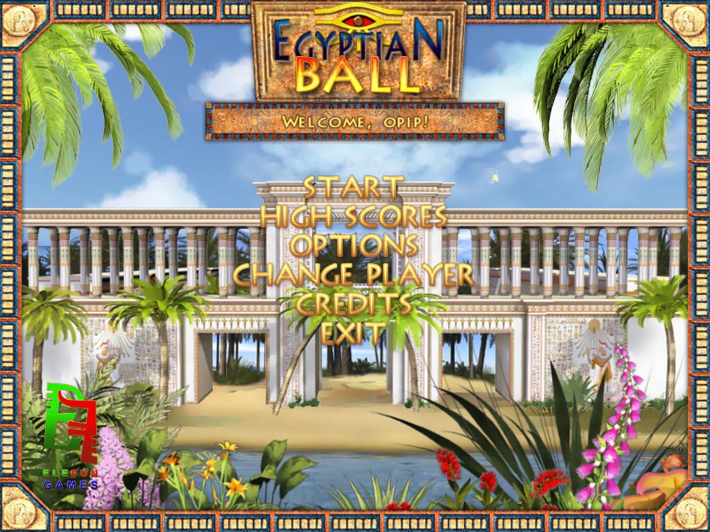 Egyptian Ball (Windows) screenshot: Menu screen