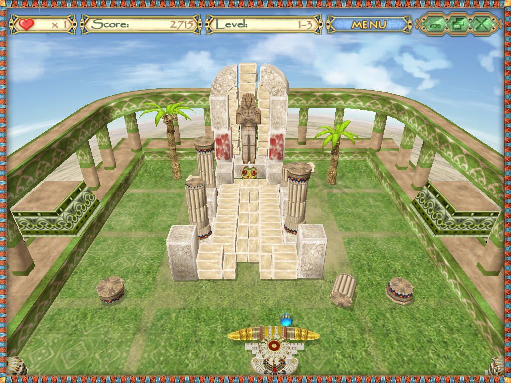 Egyptian Ball (Windows) screenshot: A tall temple on a grassy field.