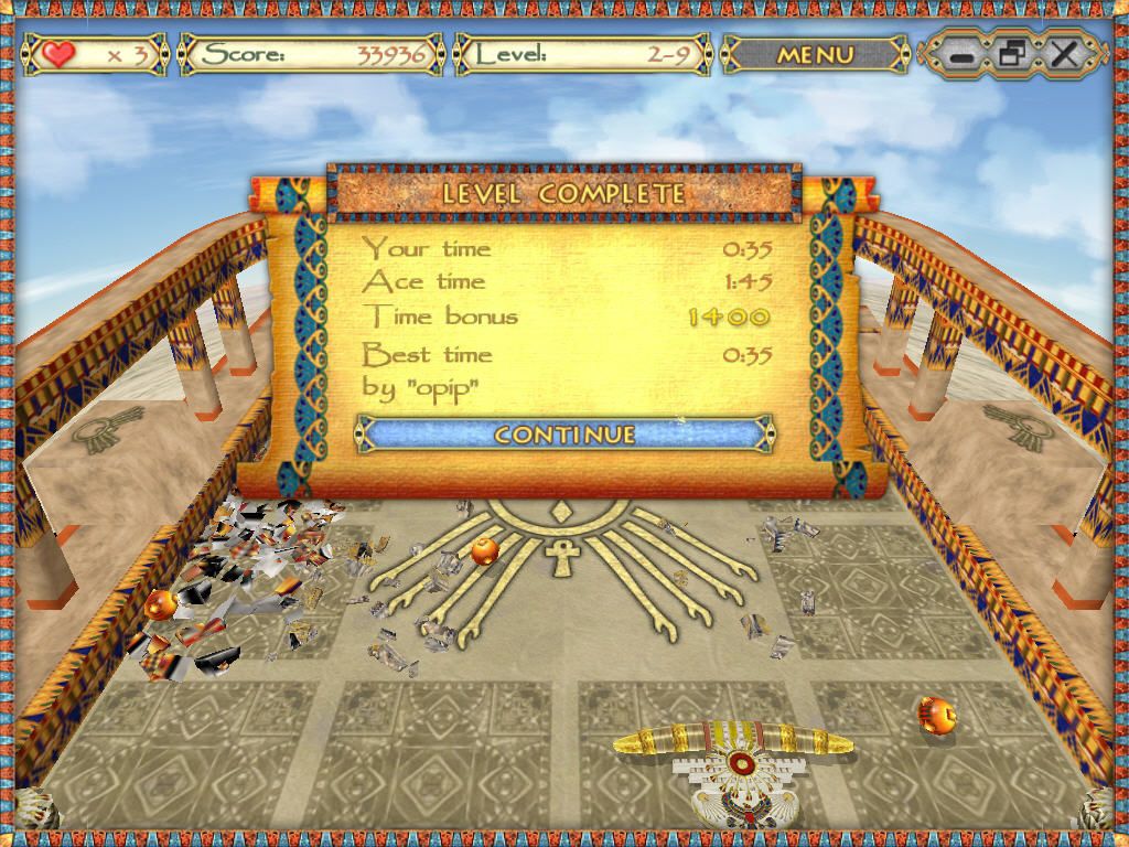 Egyptian Ball (Windows) screenshot: Getting a time bonus.