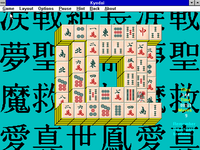 Kyodai Mahjongg (Windows 3.x) screenshot: Mix it up with a new tile arrangement!