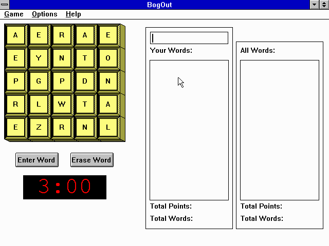 BogOut (Windows 3.x) screenshot: Starting a new round