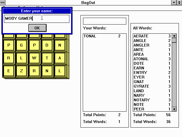 BogOut (Windows 3.x) screenshot: I didn't fare very favorably against the computer