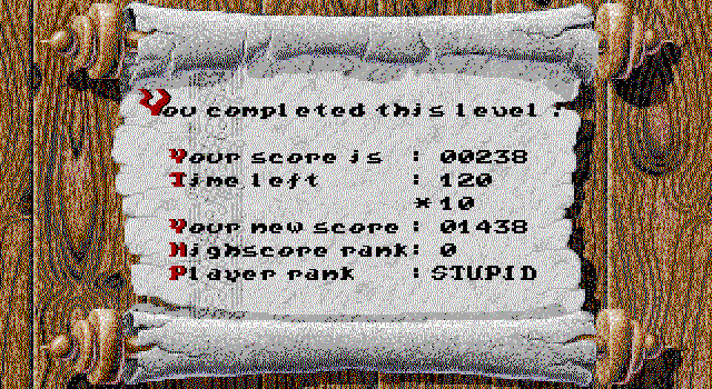 Sarakon (DOS) screenshot: Level complete! (EGA)