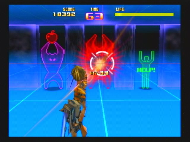 Sin and Punishment (Wii) screenshot: Training, apples are for bonuses.