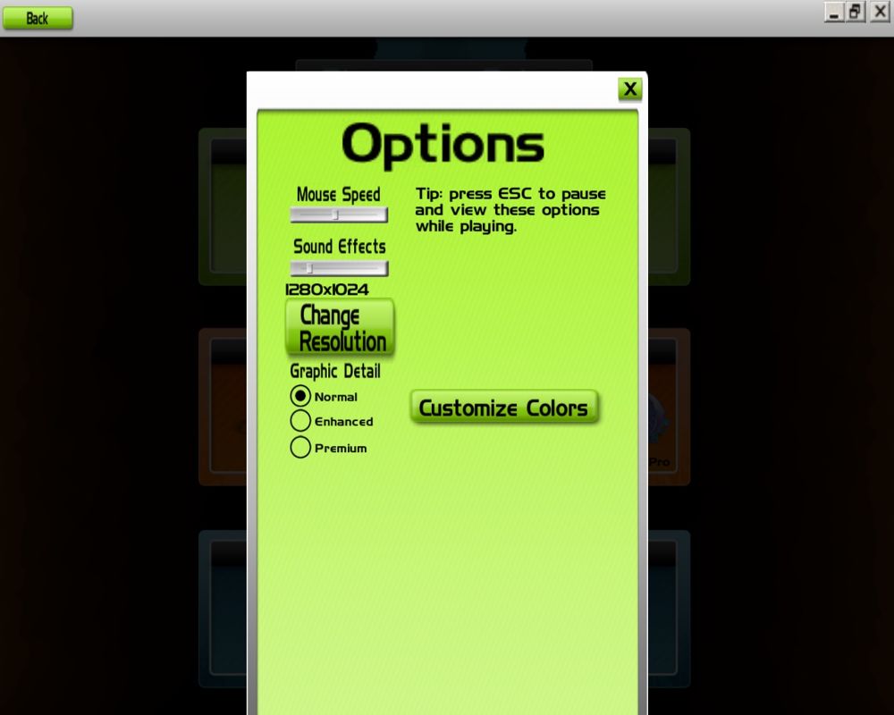 Audiosurf (Windows) screenshot: Options screen