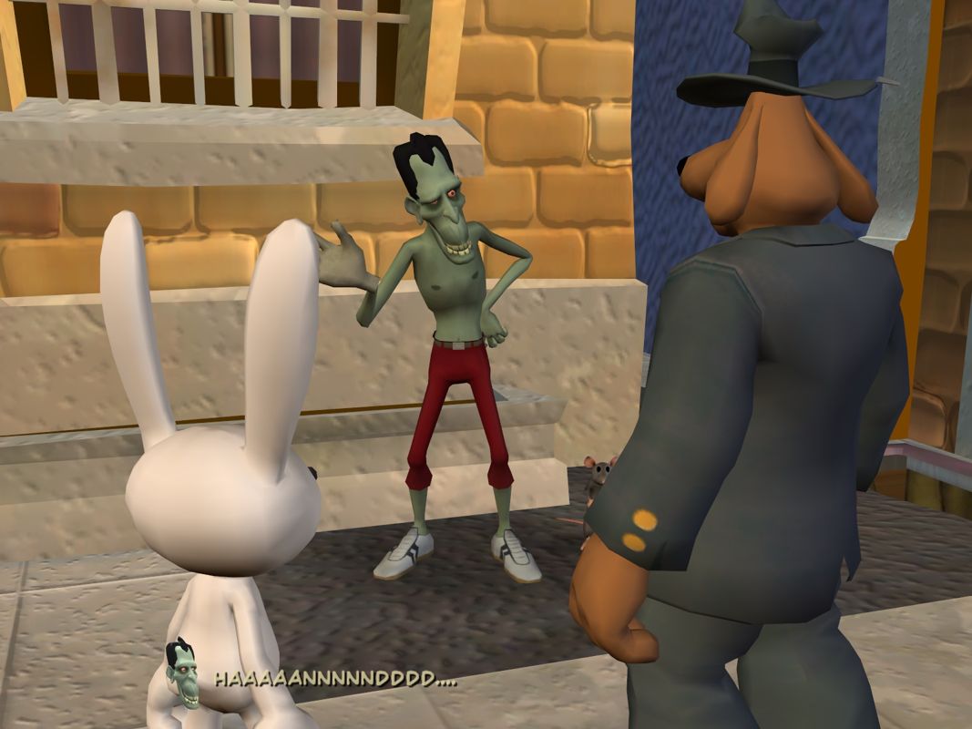 Sam & Max: Season Two - Night of the Raving Dead (Windows) screenshot: That zombie stole the hand of Jesse James out of the office of Sam & Max.