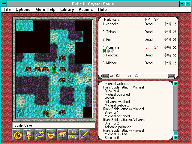 Exile II: Crystal Souls (Windows 3.x) screenshot: Things don't look good for our heroes.