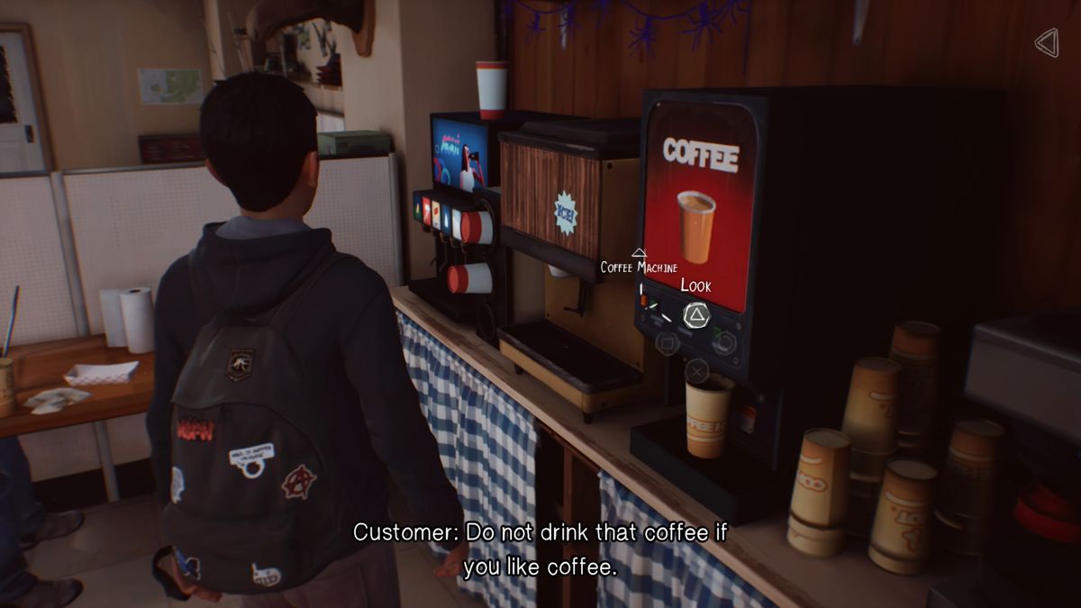 Life Is Strange 2: Episode 1 (PlayStation 4) screenshot: This coffee machine is apparently not that good