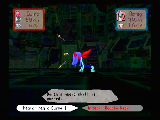 Magic Pengel: The Quest for Color (PlayStation 2) screenshot: Cursing an attack.