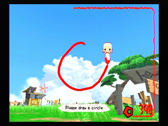Magic Pengel: The Quest for Color (PlayStation 2) screenshot: Using your pengel to make your first doodle.