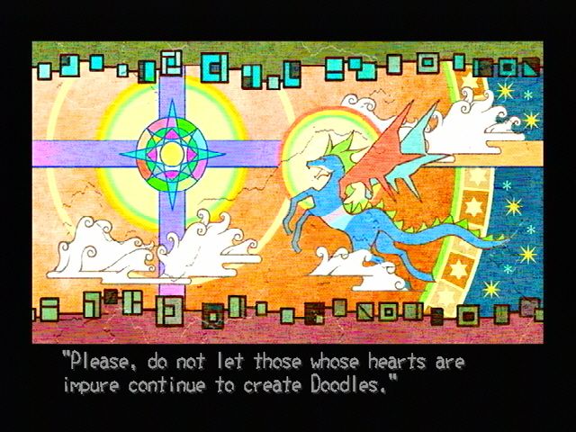 Magic Pengel: The Quest for Color (PlayStation 2) screenshot: The doodle king makes a plea.