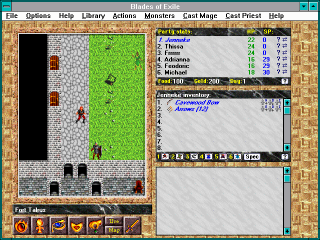 Blades of Exile (Windows 3.x) screenshot: Wandering the exterior of the fort.