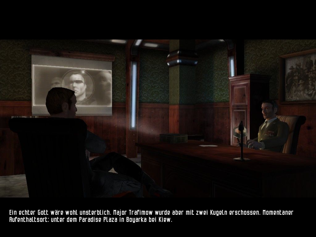 Gorky Zero: Beyond Honor (Windows) screenshot: Cole is talking to his boss in a cutscene.