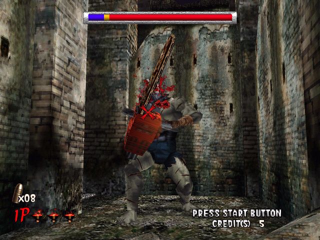 The House of the Dead 2 (Windows) screenshot: That's one big chainsaw...