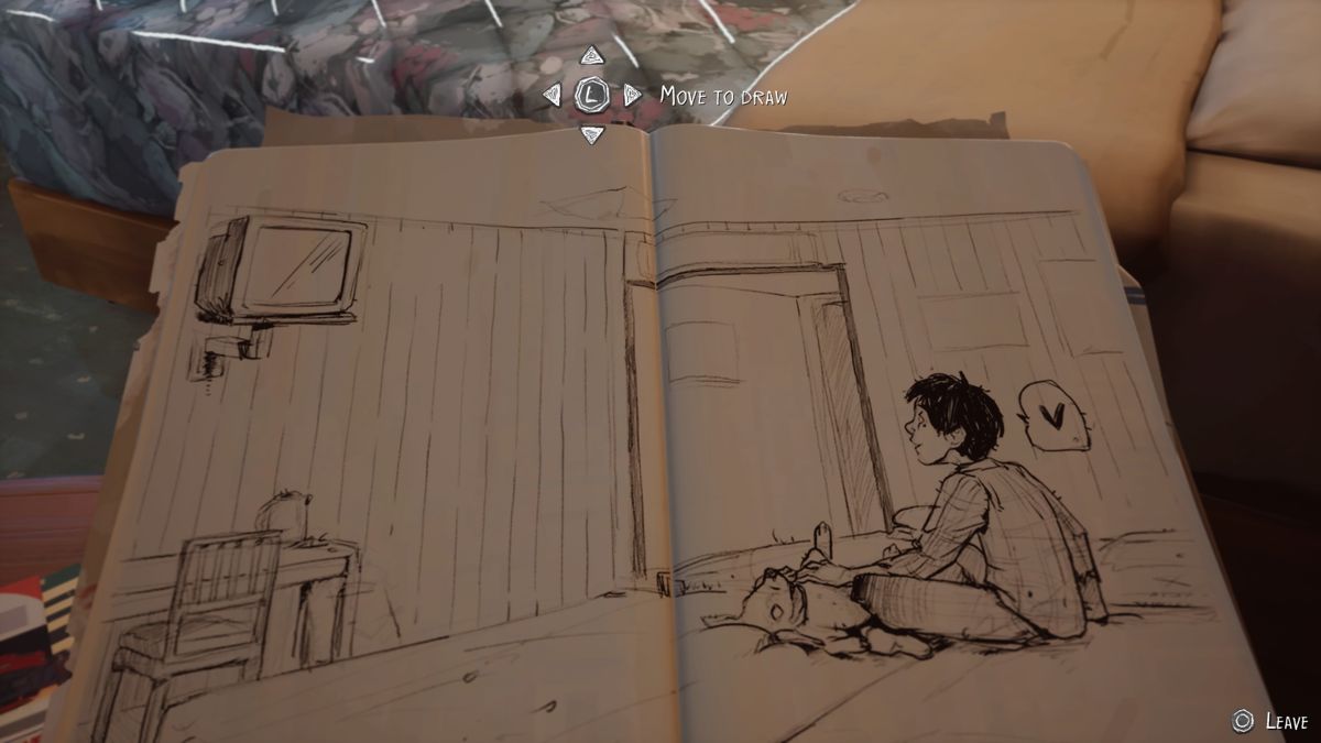 Life Is Strange 2: Episode 1 (PlayStation 4) screenshot: Drawing Daniel in a motel room
