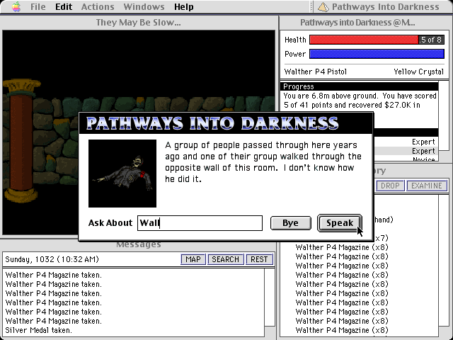 Pathways into Darkness (Macintosh) screenshot: Talking to dead people is very informative.