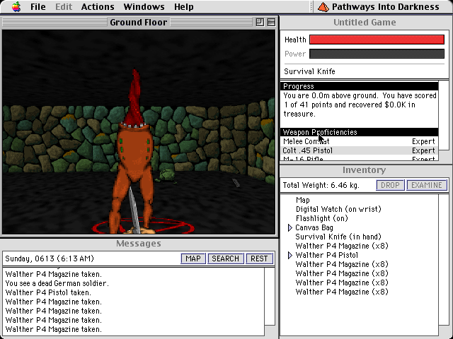 Pathways into Darkness (Macintosh) screenshot: A headless searching for dinner--you!