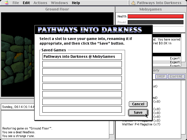 Pathways into Darkness (Macintosh) screenshot: Saving is only possible when standing over a rune.