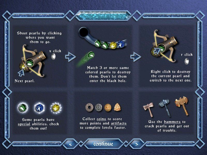 Mythic Pearls: The Legend of Tirnanog (Windows) screenshot: Instructions