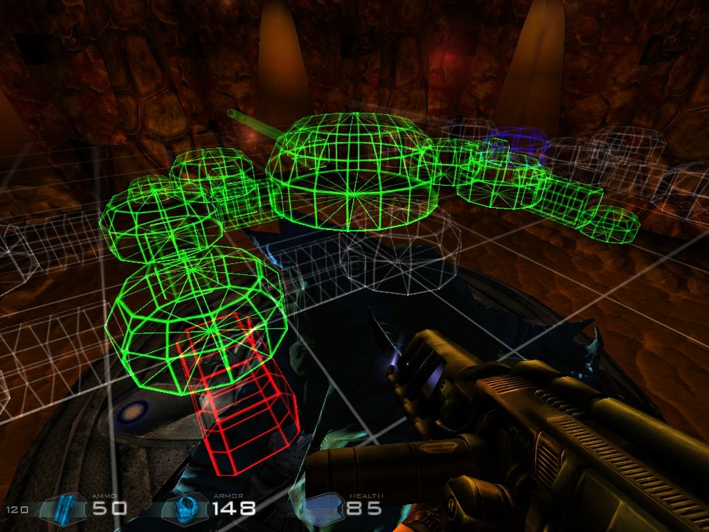 Kreed (Windows) screenshot: A room containing a rotating 3D map. Pity there's no automap in this game...